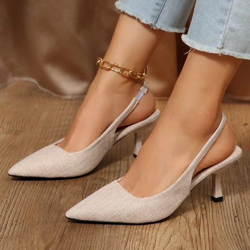 Khaki Women's Elegant textured Slingback Pumps